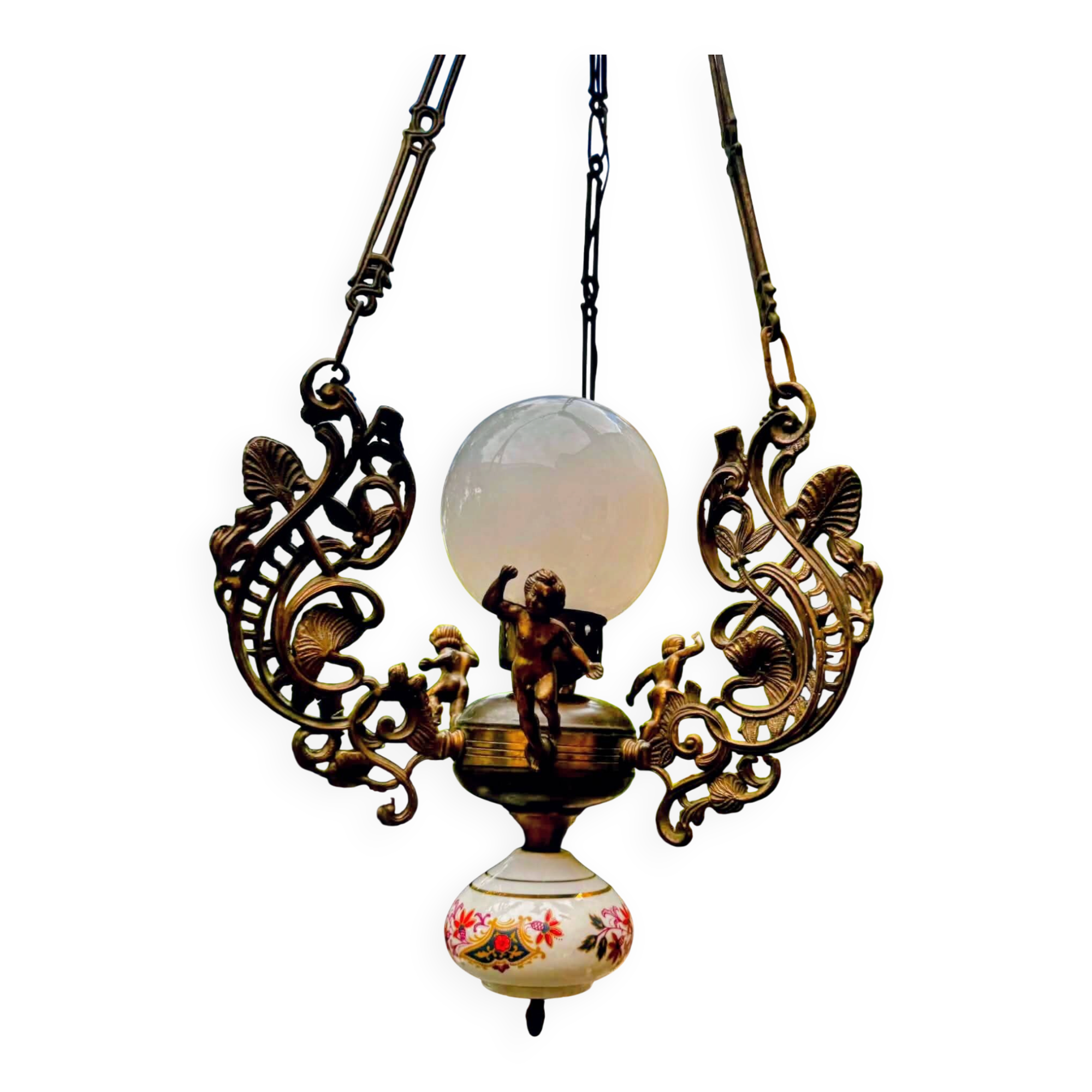 Bronze and porcelain Art Nouveau chandelier