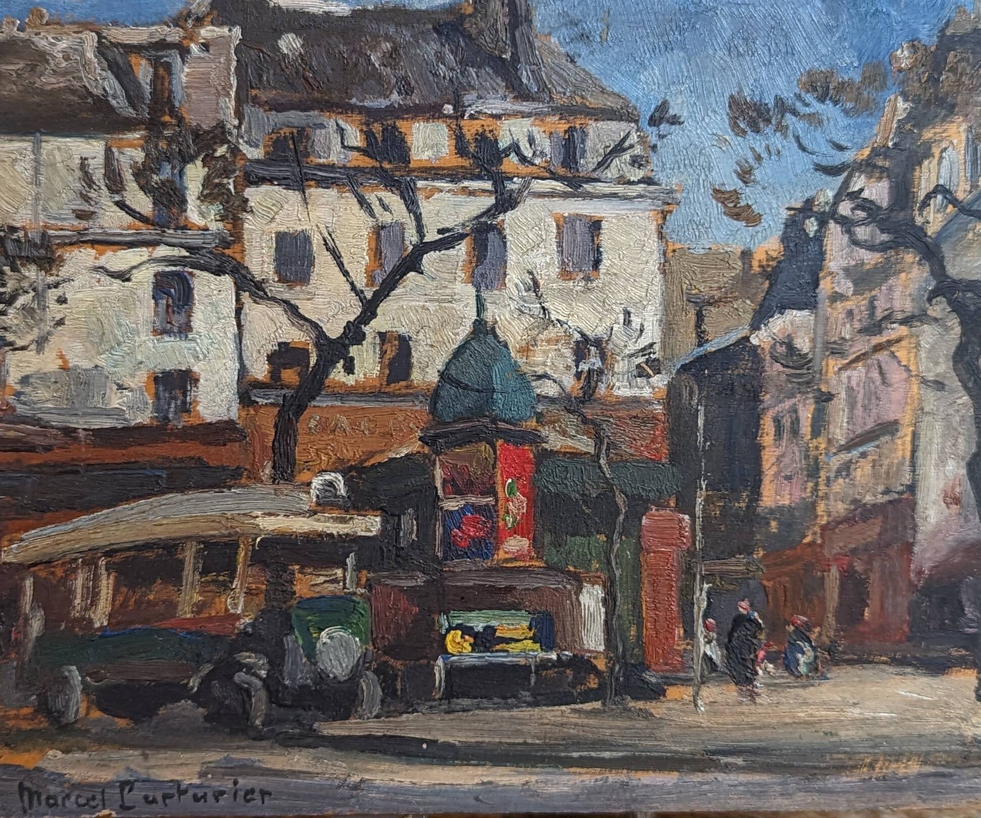 Painting of Paris by Marcel Parturier, A kiosk in Montparnasse, 20th century