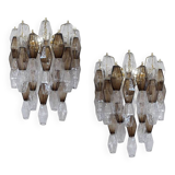 Set of Two Contemporary Transpaernt and Fumè "Poliedro" Murano Glass Wall Sconces