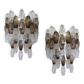 Set of Two Contemporary Transpaernt and Fumè "Poliedro" Murano Glass Wall Sconces
