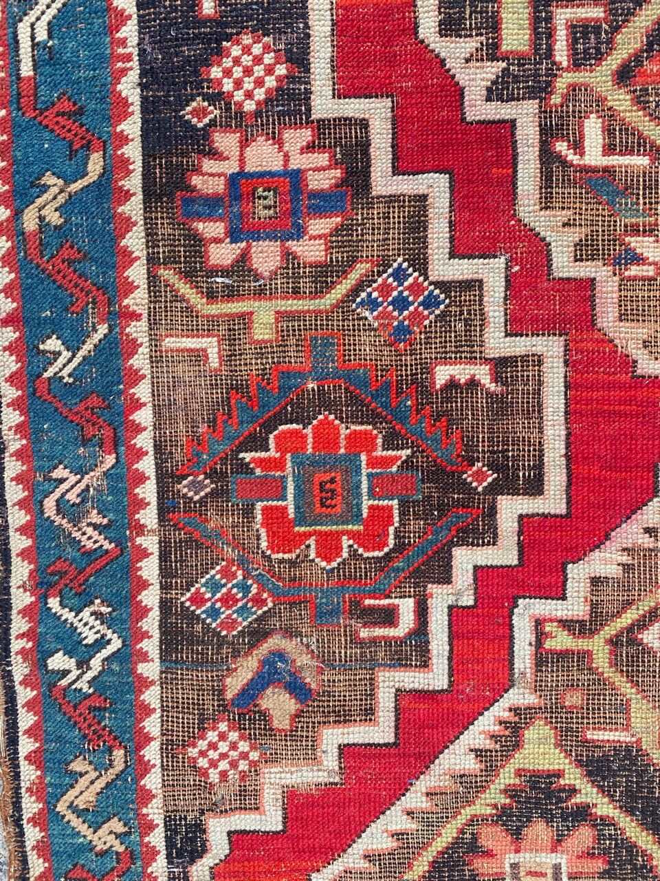 Ancient Caucasian carpet Karabakh handmade 115x270 cm