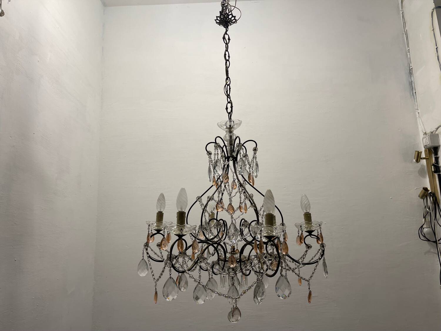 Bronze Pink Crystal Chandelier 1950’s
