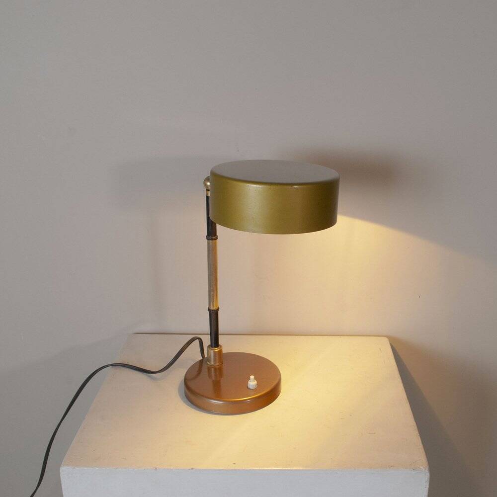 Chrome and ruby brass table lamp in the style of Oscar Torlasco, 1960s.