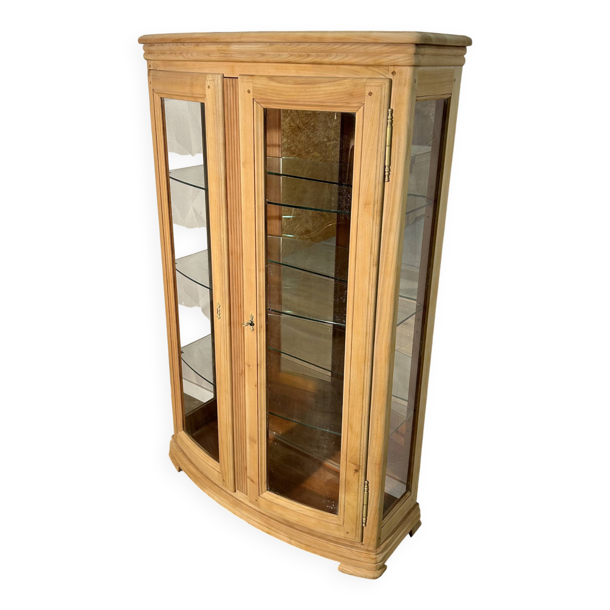 Louis-Philippe display case in stripped solid wood