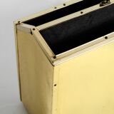 1980s newspaper rack made of brass and wood in Hollywood Regecy design