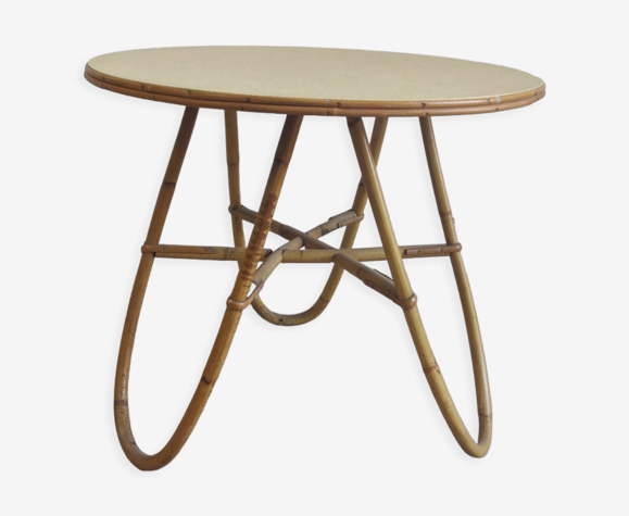 Circular coffee table in rattan years 60