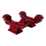Pair of large burgundy ceramic candlesticks, 1950