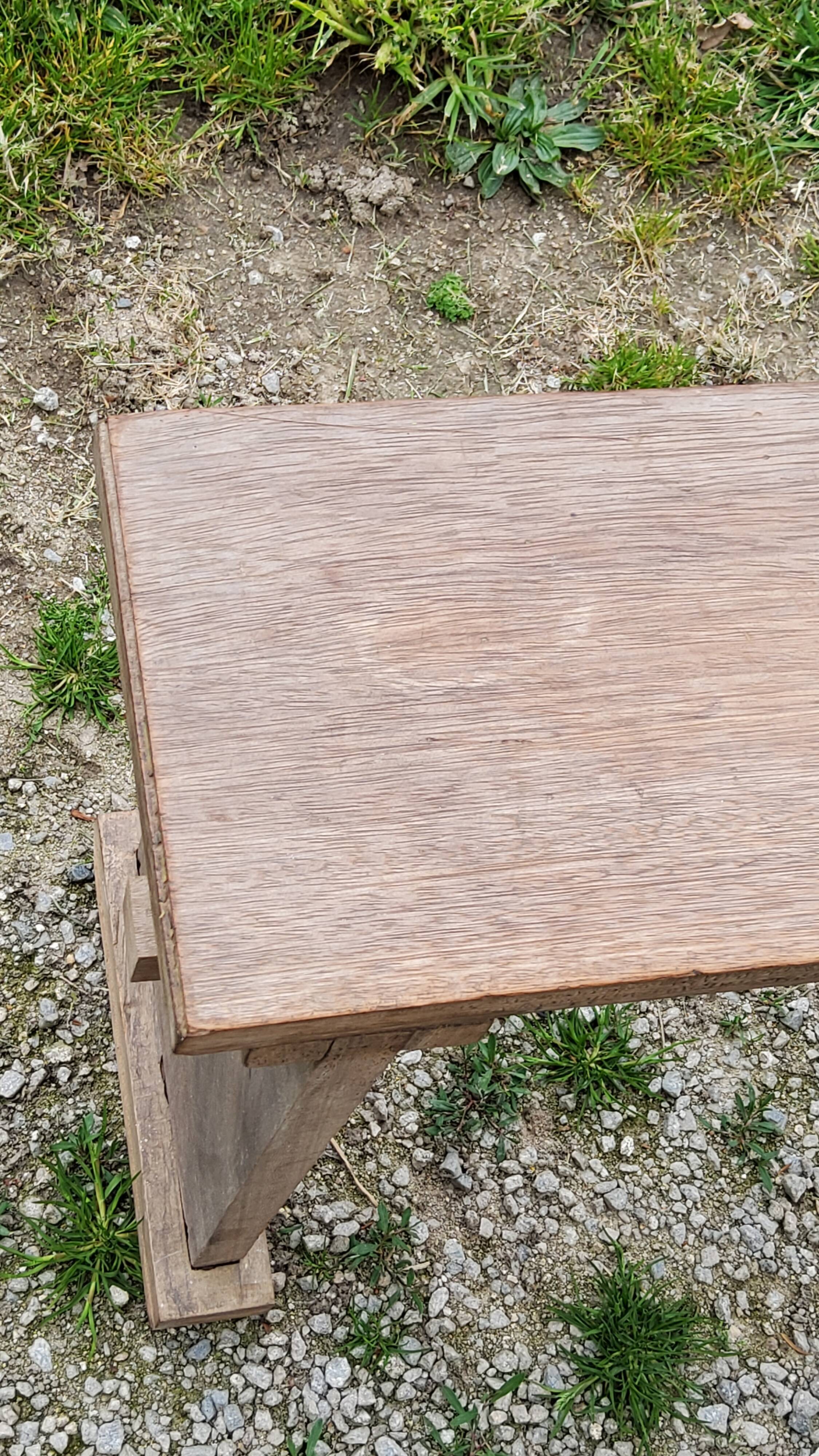 Brutalist antique bench in solid mahogany and solid oak