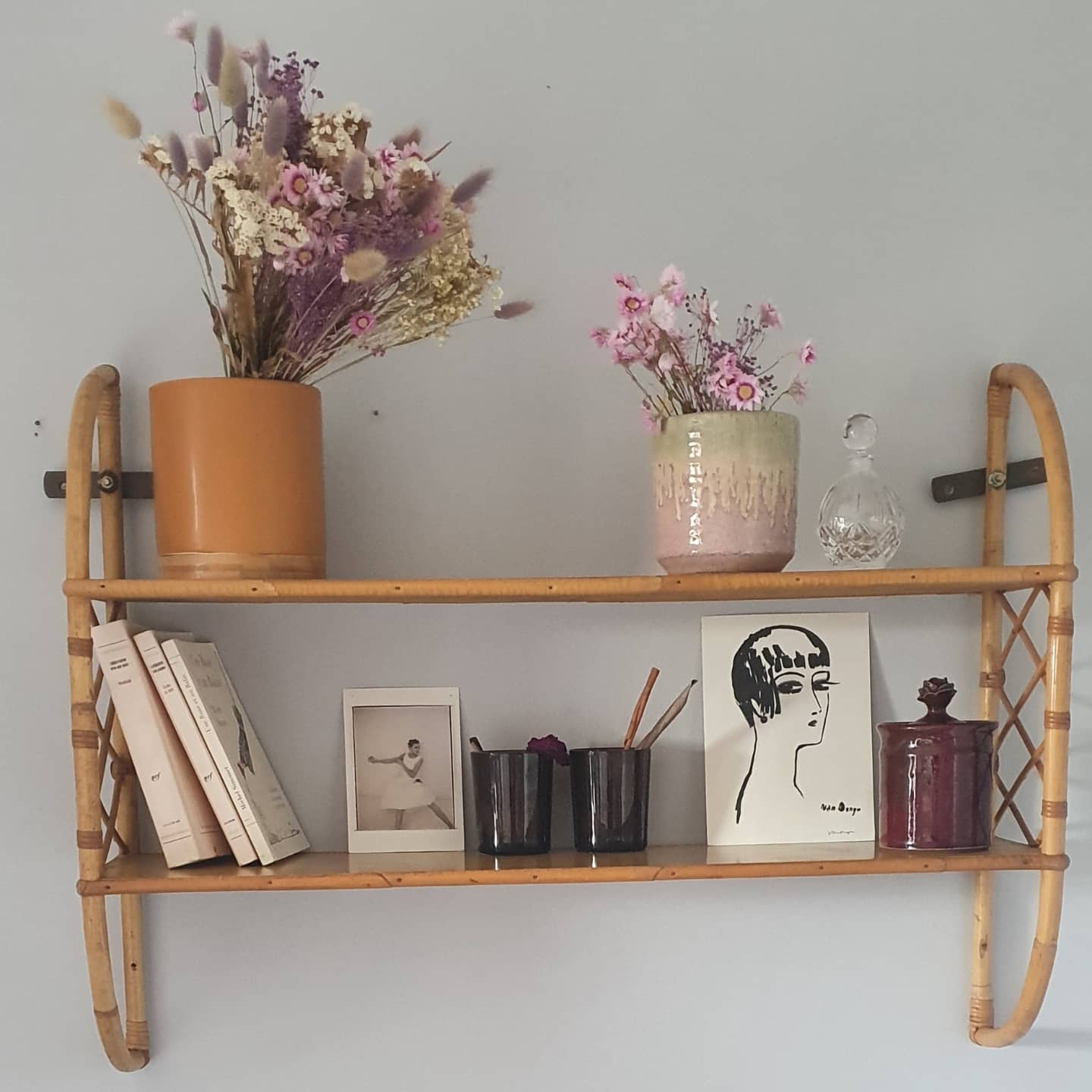 Rattan wall shelf