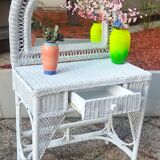 Dressing table in woven white rattan; 1970s