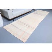 Vintage Turkish Hand-Knotted Wool Cotton Beige Kilim Runner Rug 120x380
