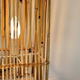 Vintage Wood and Wicker Cube Lamp