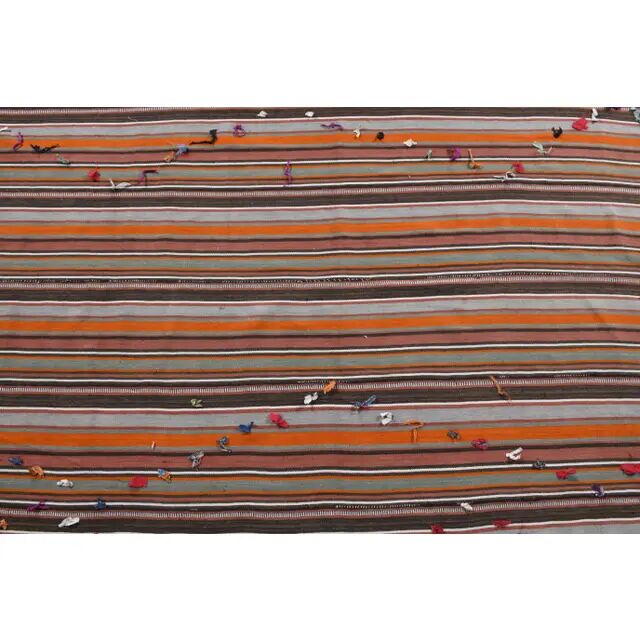 Vintage Turkish Hand-Knotted Wool Cotton Orange Kilim Rug 252x280