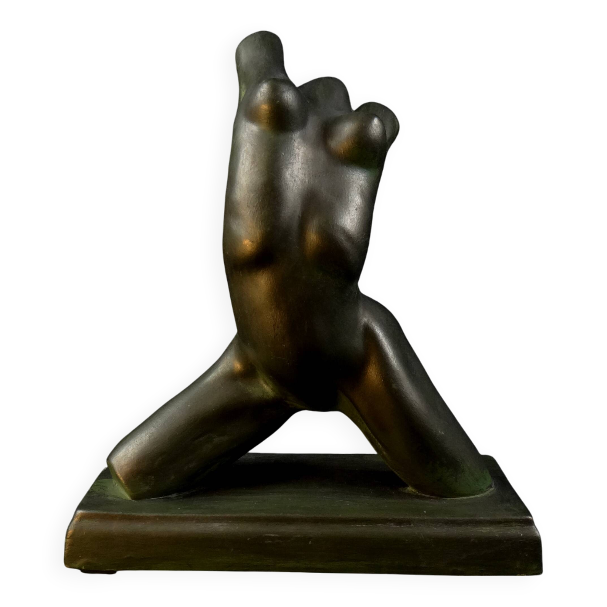 Modern sculpture of a nude woman in green ceramic, signed Carlos Nazareth