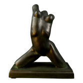 Modern sculpture of a nude woman in green ceramic, signed Carlos Nazareth