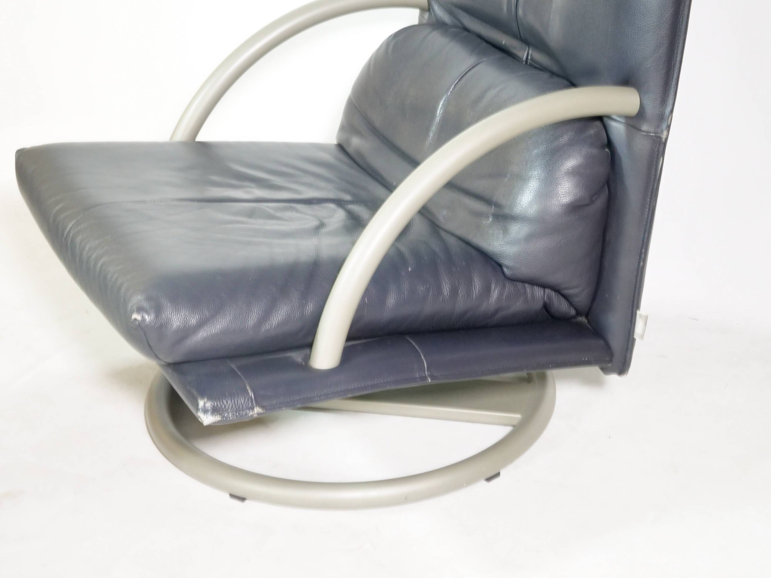 Vintage Design Leather Armchair Rolf Benz BMP 418 with Footstool, 1980s