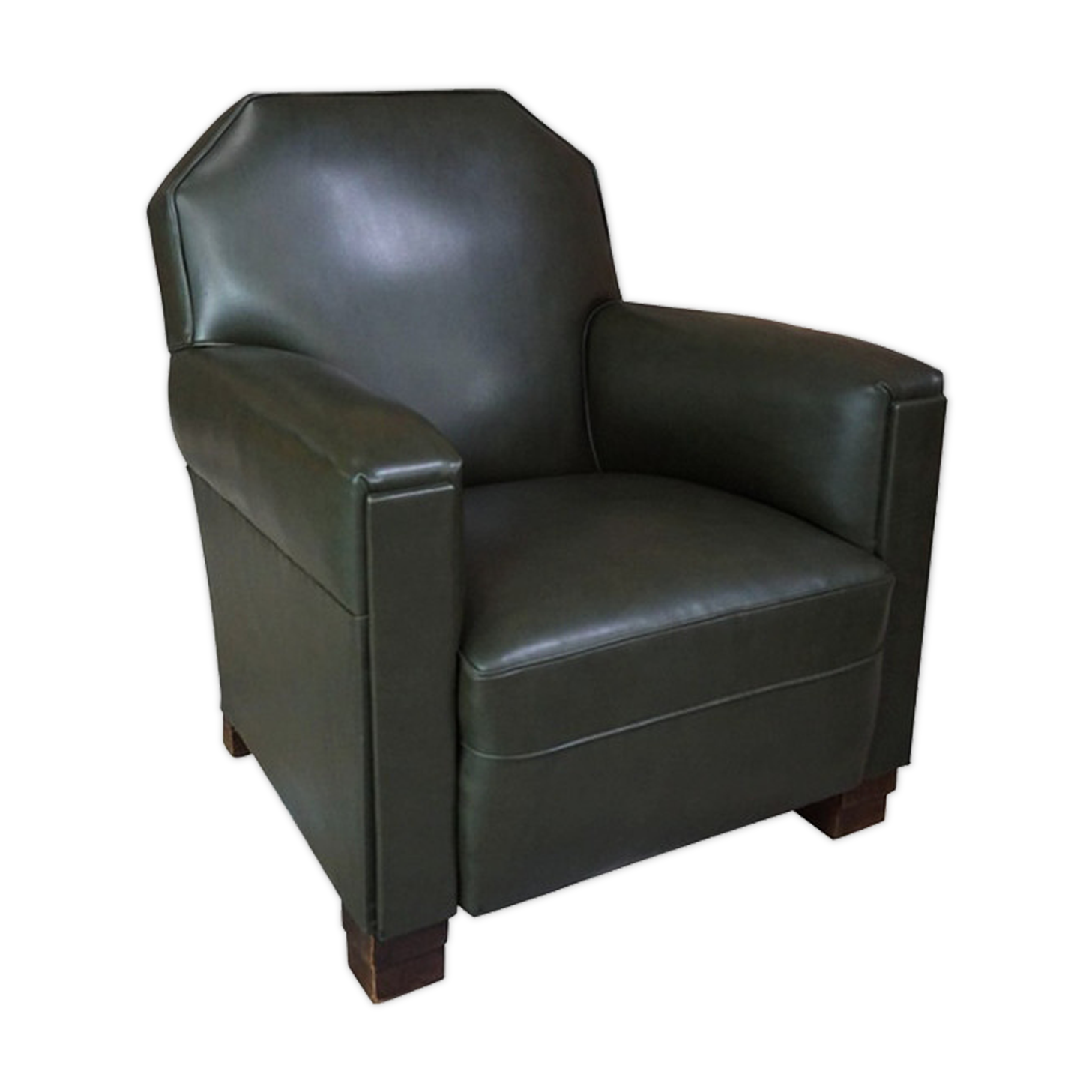 Fauteuil club art déco en skaï et bois