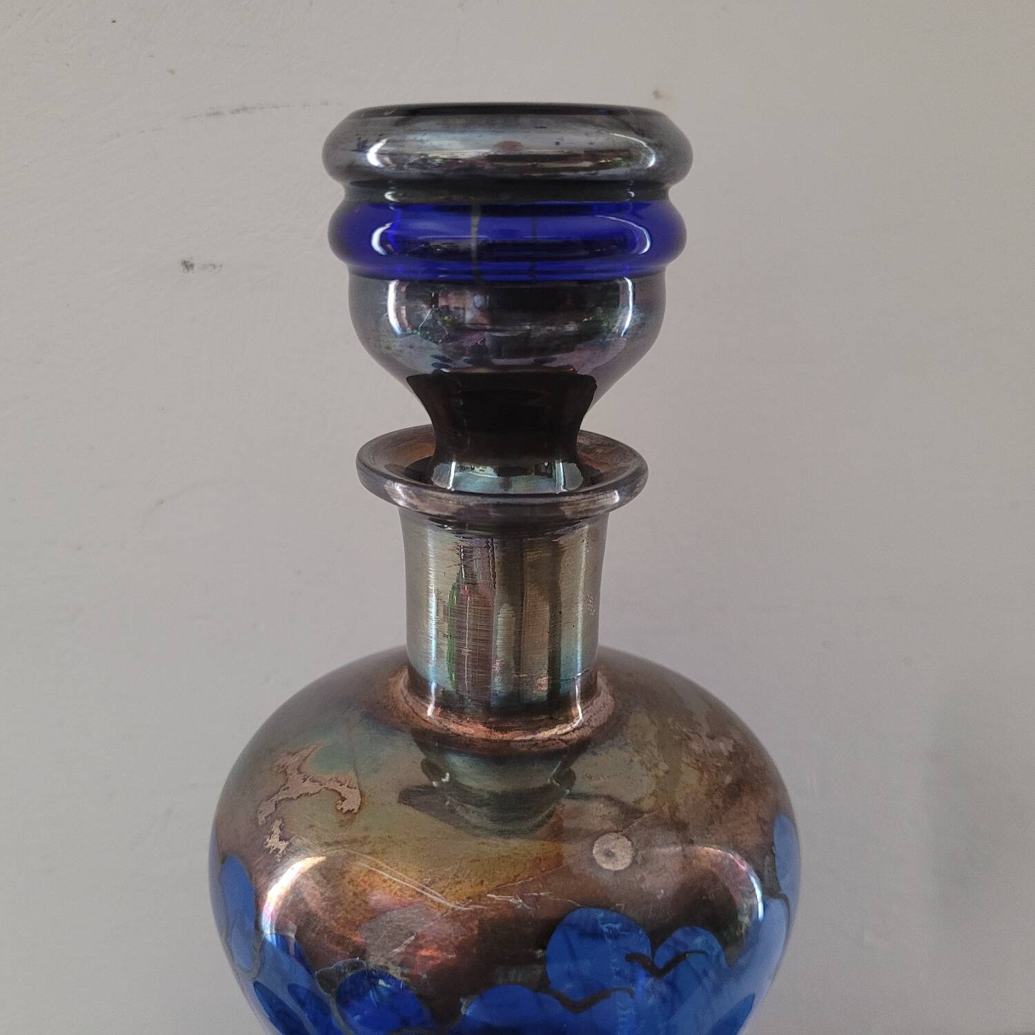 Carafe et 5 verres bleu cobalt décor or
années 1950