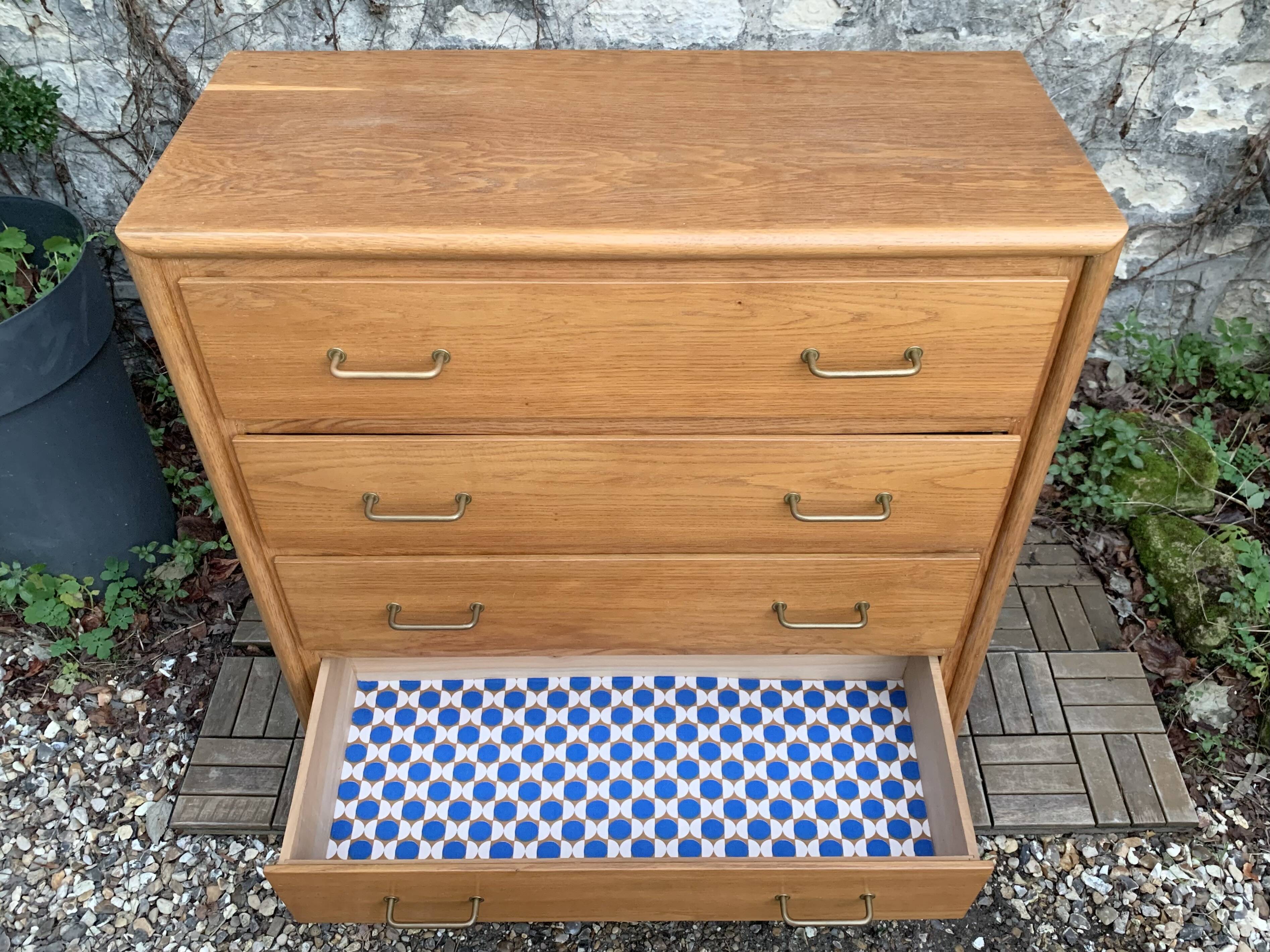 Vintage chest of drawers with compass feet, oak, original patina, 1950s