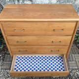 Vintage chest of drawers with compass feet, oak, original patina, 1950s