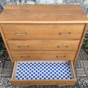 Vintage chest of drawers with compass feet, oak, original patina, 1950s