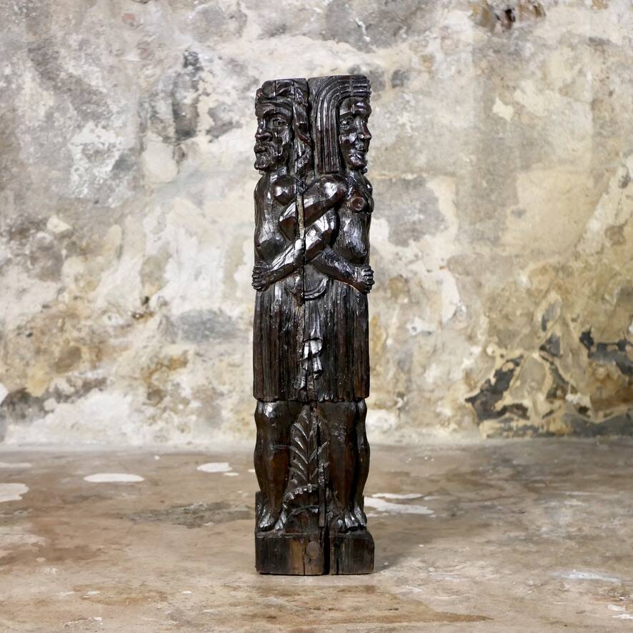 Adam and Eve wooden pedestal, religious art