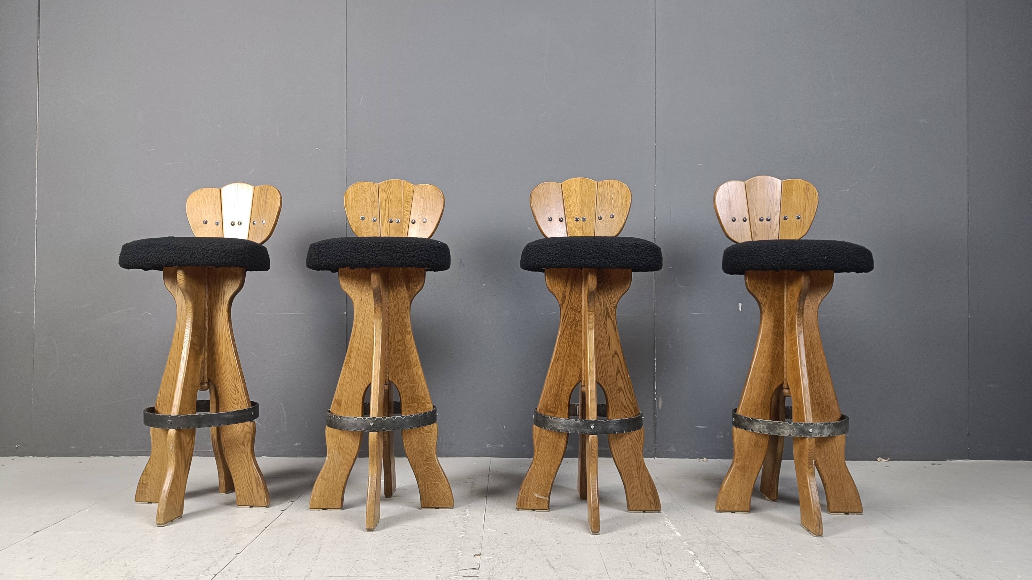 Set of 4 vintage brutalist bar stools, 1960s