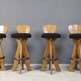 Set of 4 vintage brutalist bar stools, 1960s