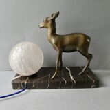 Art Deco lamp with a doe and its original glass globe