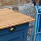 Vintage deep blue Parisian sideboard & natural wood top