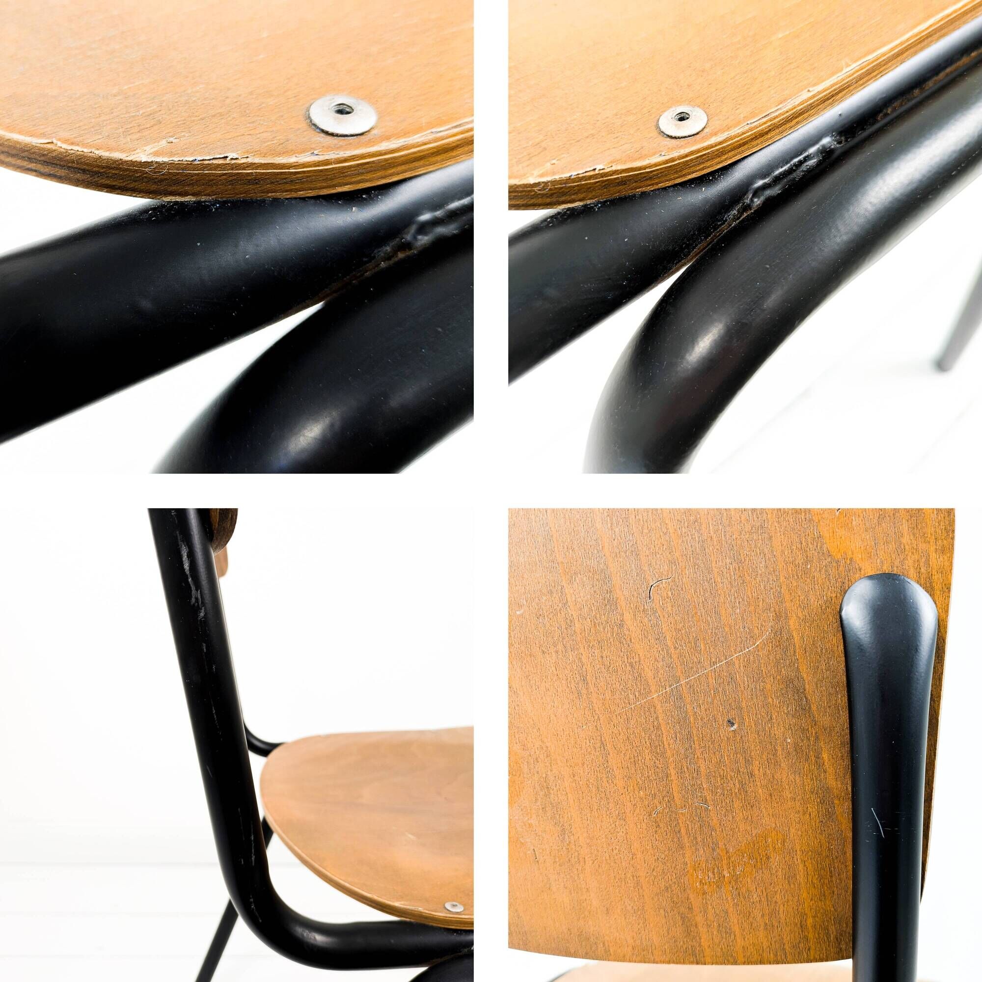 Chaise d’école vintage en bois et métal – style industriel, années 60