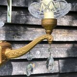 Gilt French Chandelier: Neo Classical 3-Branch Crystal Pendant Light