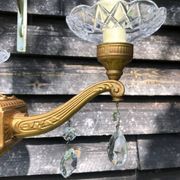 Gilt French Chandelier: Neo Classical 3-Branch Crystal Pendant Light