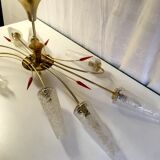 Lustre 8 feux laiton et verre soufflé années 60