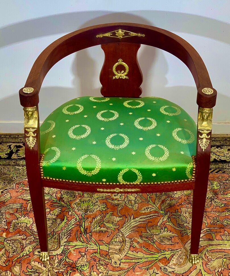 office armchair style empire return from egypt, in mahogany and gilded bronzes
