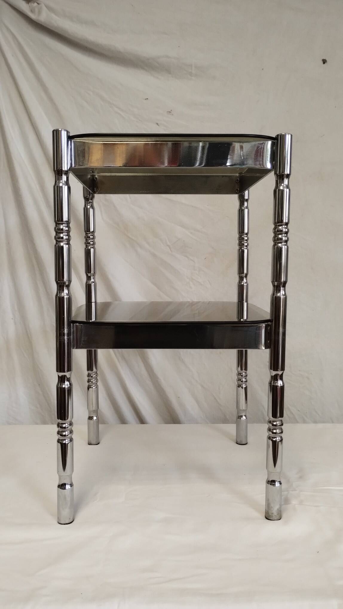 Bedside or side table in chromed steel with green smoked glass from the 70s