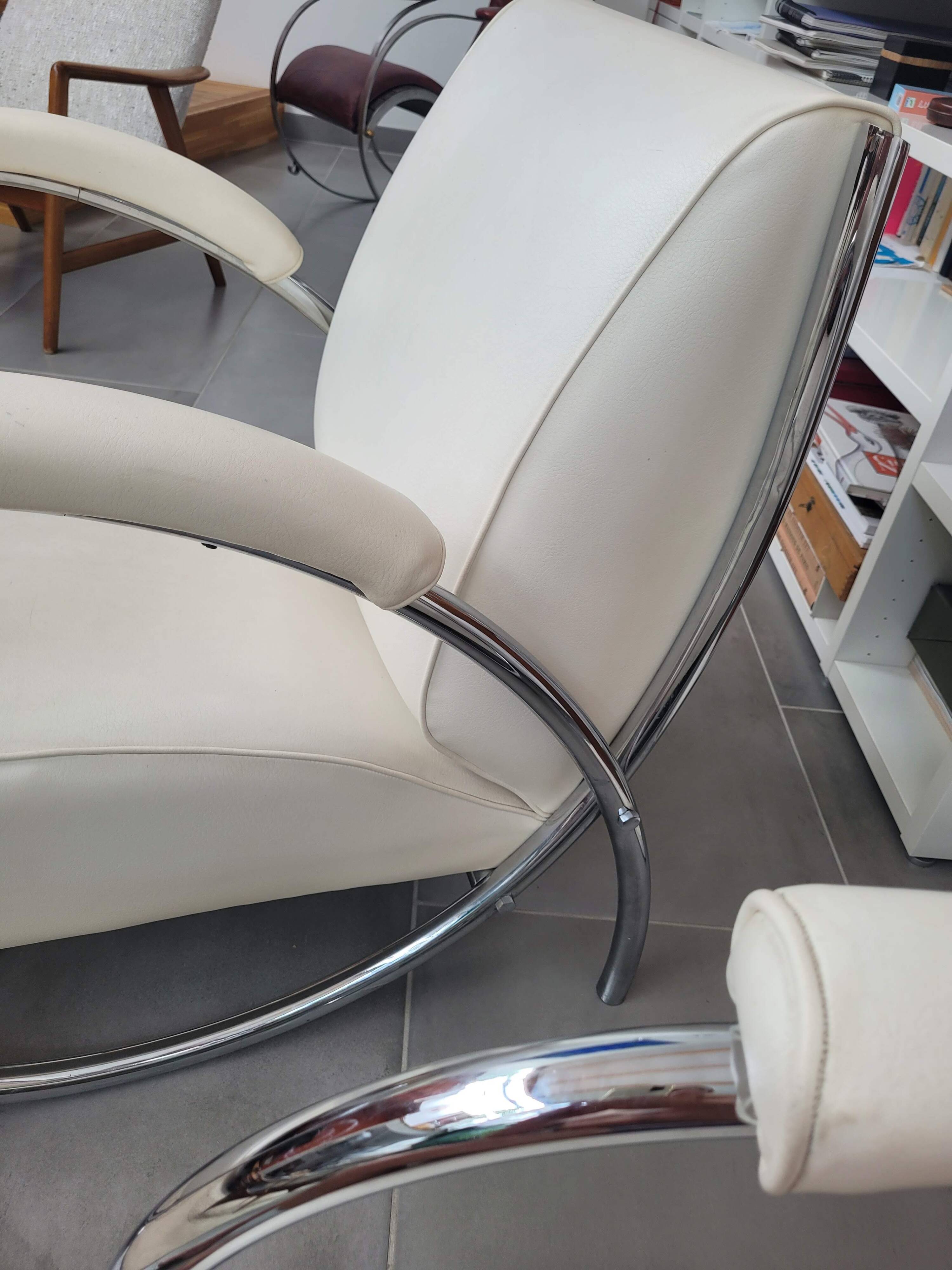 Sofa and armchair with chrome tubular structure modernist style