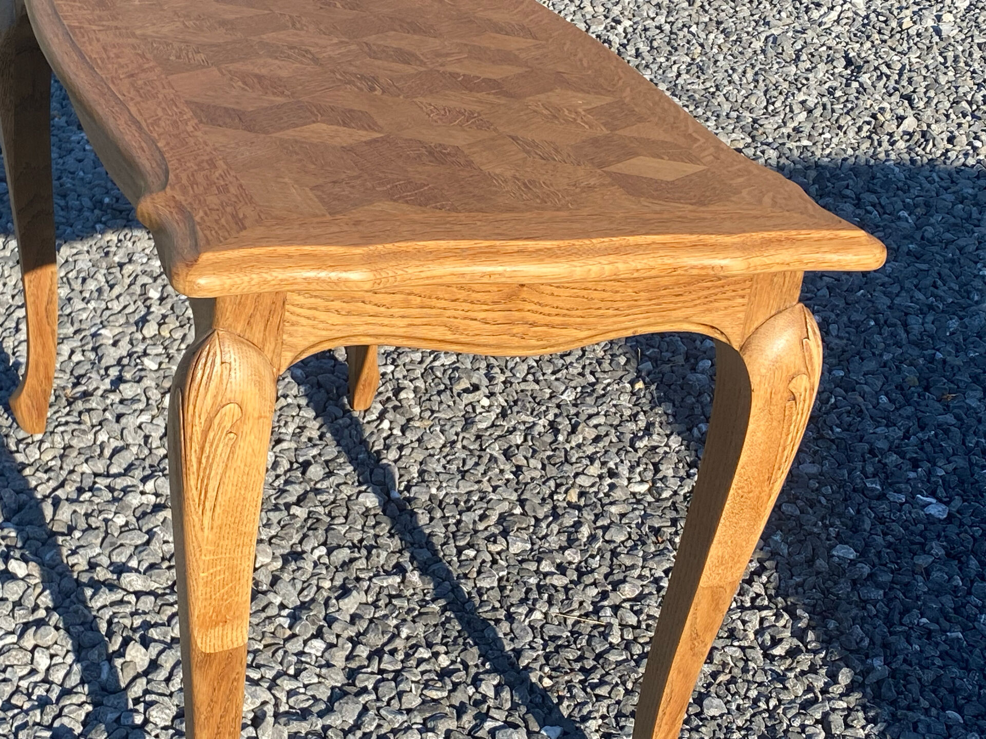 Vintage oak marquetry coffee table, Louis XV style - top motif
