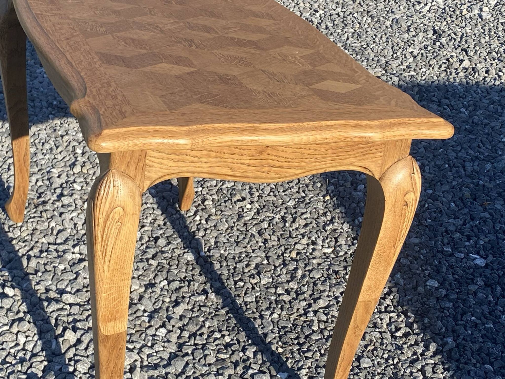 Vintage oak marquetry coffee table, Louis XV style - top motif