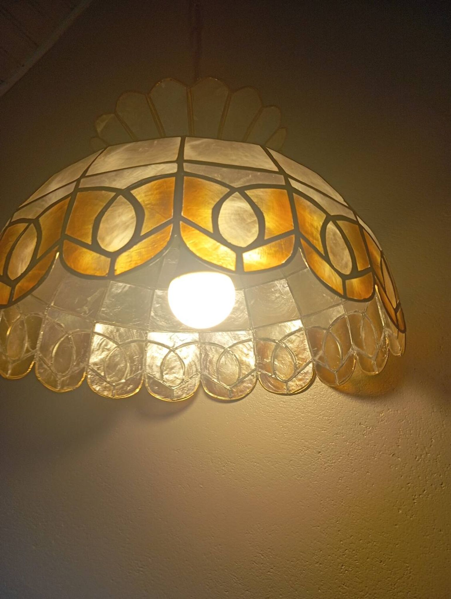 Vintage 1960s/70s mother-of-pearl pendant lampshade with collar