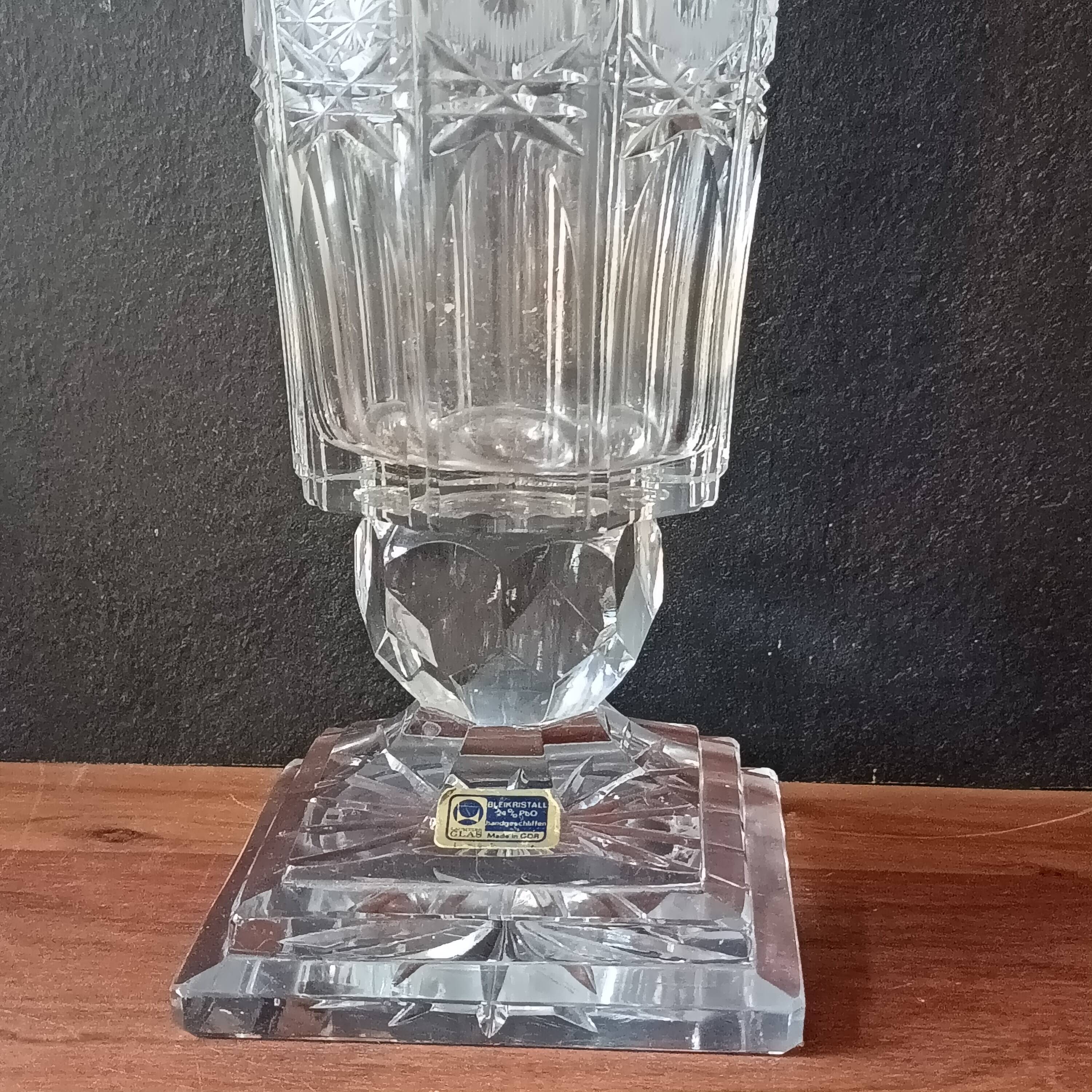 Large transparent crystal VASE 24% vintage, Lausitzer Glass, Germany, GDR