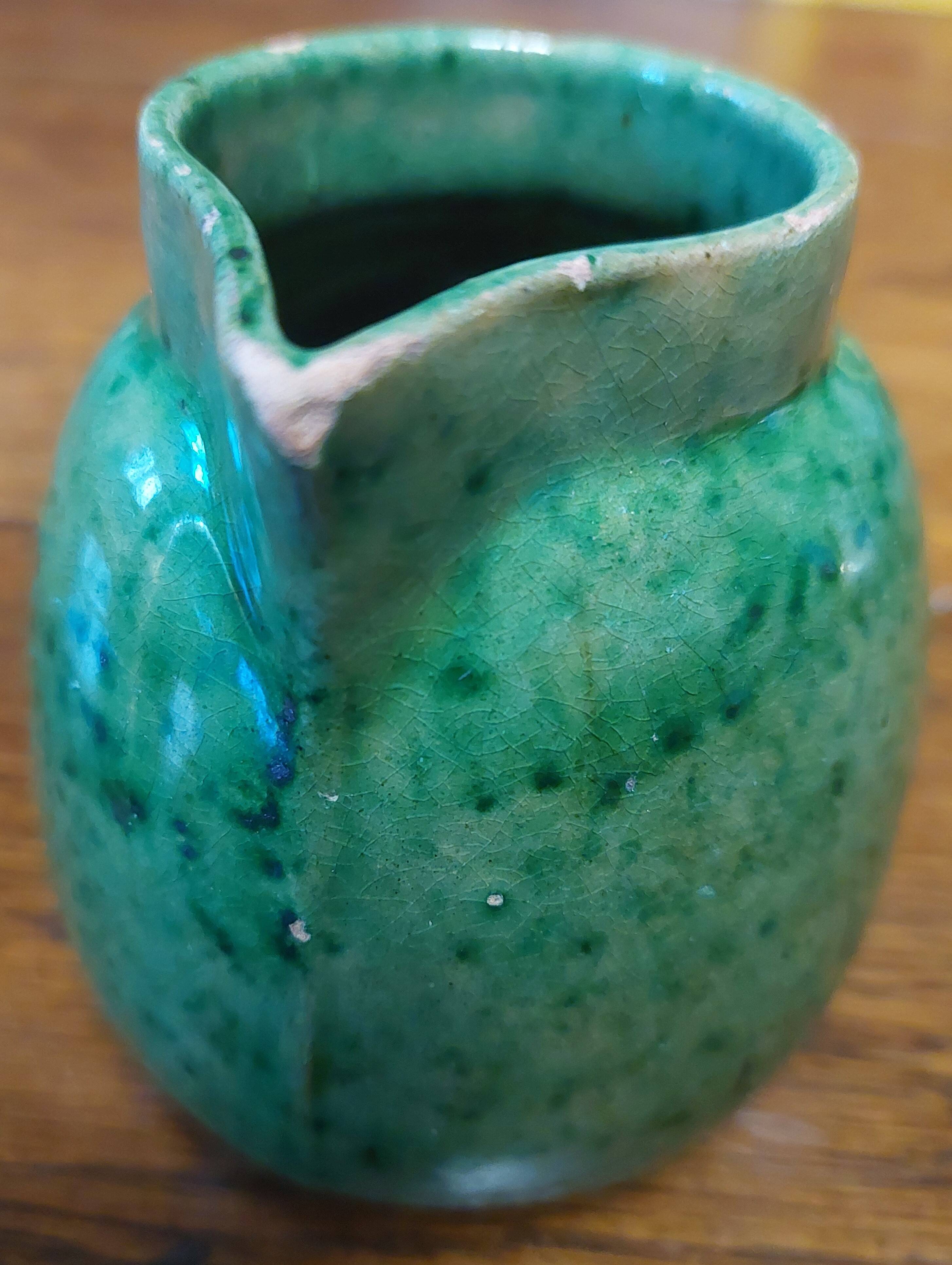 Glazed terracotta cream pot in Provence green