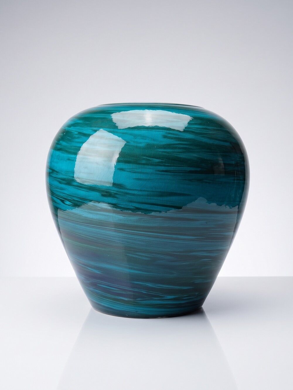 Large ceramic vase with mixed clays, malachite green glaze, 1950s-70s.