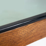 Square japandi style glass oak coffeetable, 1970s