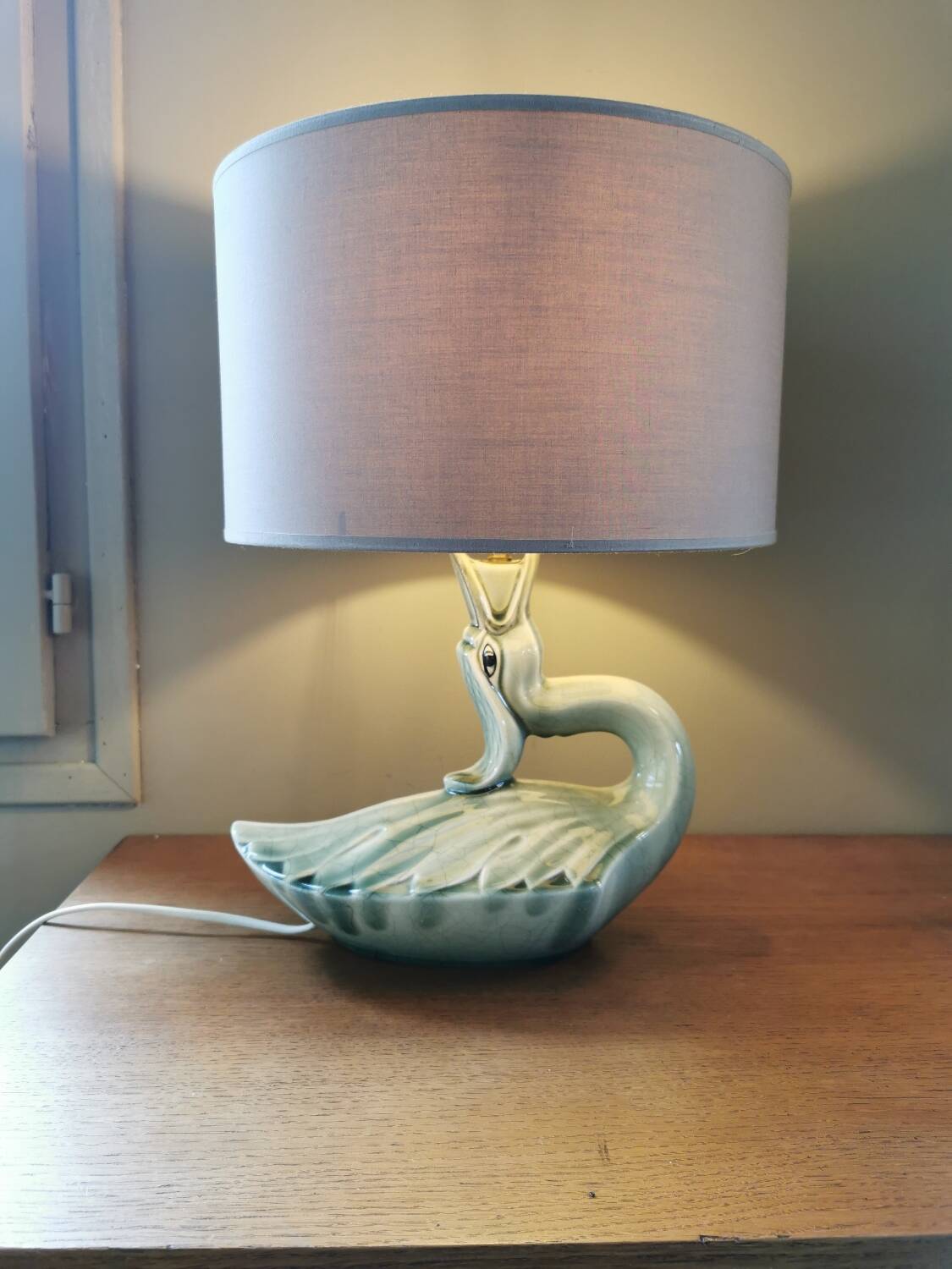 Vintage ceramic bird lamp base from Charolles