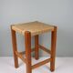 Vintage wooden stool with woven seat – 1960s/70s