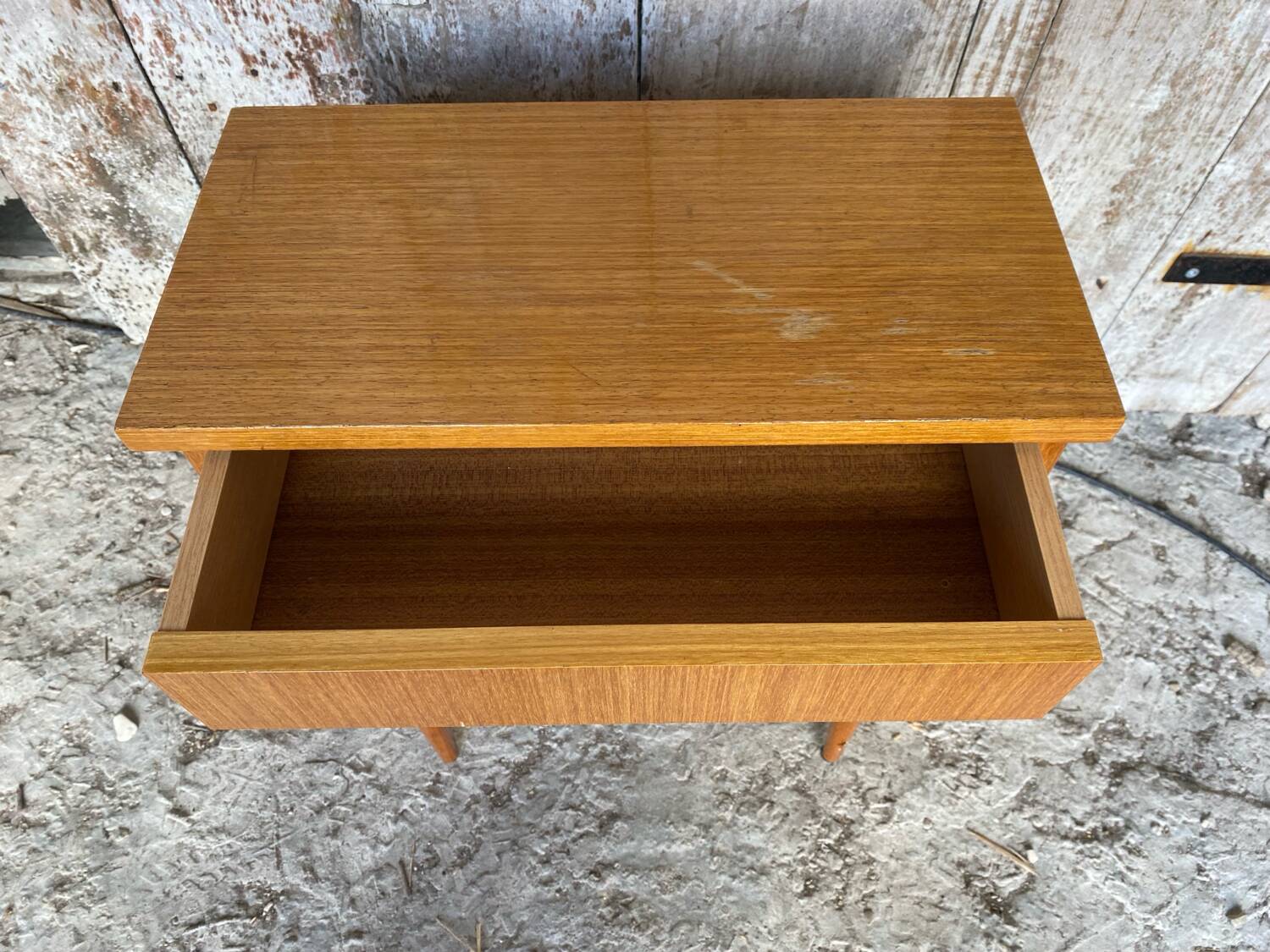 Vintage 1970s Wooden Nightstand with Case + Drawer