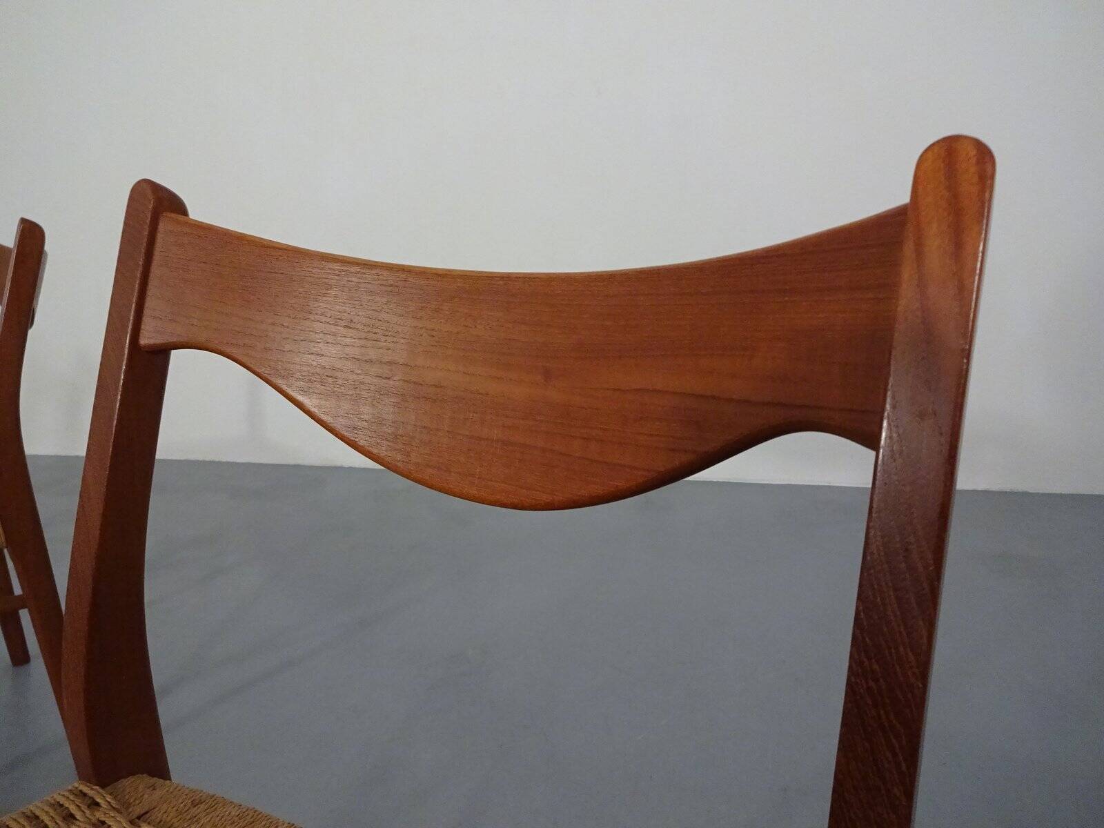 Set of Teak and Paper Cord Dining Chairs by Ejner Larsen for Glyngøre Stolefabrik, 1960s