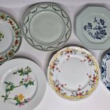 Set of 6 decorative French porcelain plates, floral and traditional designs, 25 cm