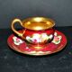 Limoges precious porcelain cup decorated in fuchsia pink and gold, signed MAB